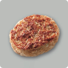 グリルドハンバーグ120 豚肉と牛肉配合のふっくらジューシーなハンバーグです。耐熱性の高いブイヨンジュレを使用し、ハンバーグ内にブイヨンが留まることでさらにジューシーになりました。豚肉の挽き目を大きくすることでよりほぐれ感のあるハンバーグに仕上げました。