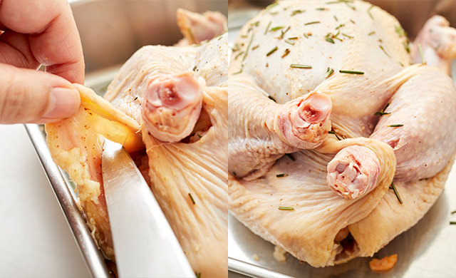 反対側に穴を開けている写真、両足を固定し終わった写真