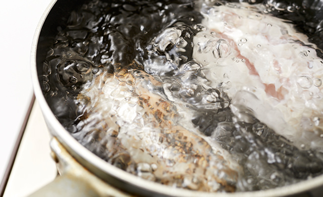 ゆでているところ