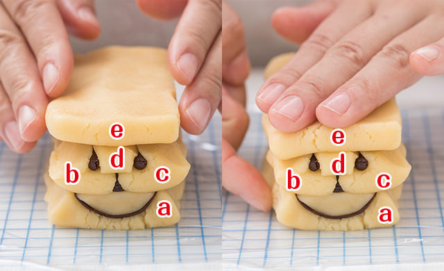 肉付けパーツを上に置く / 指で全体の隙間を埋める