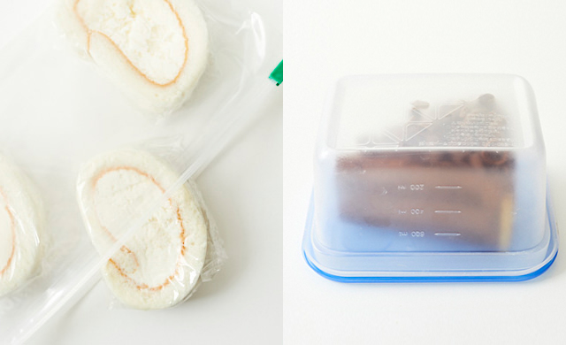 トッピングのないケーキを冷凍する写真/トッピングのあるケーキを冷凍する写真