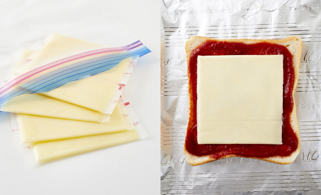 スライスチーズとピザトーストの写真