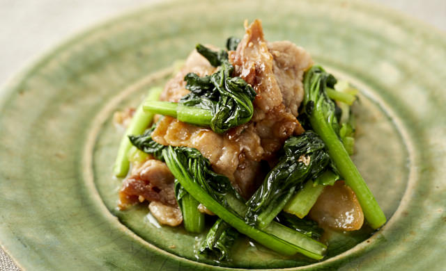 ターサイと豚バラのオイスターソース炒めの写真