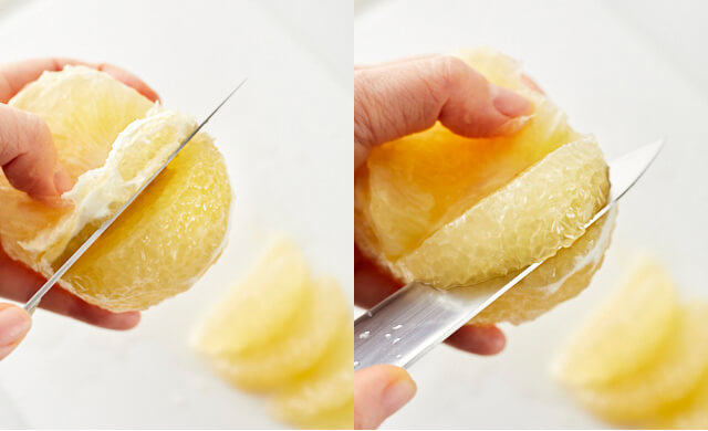 グレープフルーツを房取りしている写真