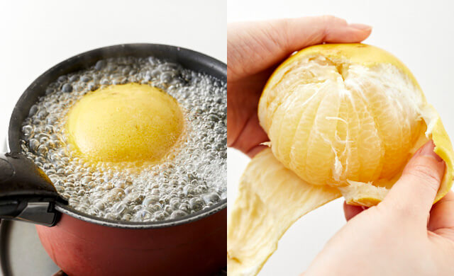 グレープフルーツをゆでている写真