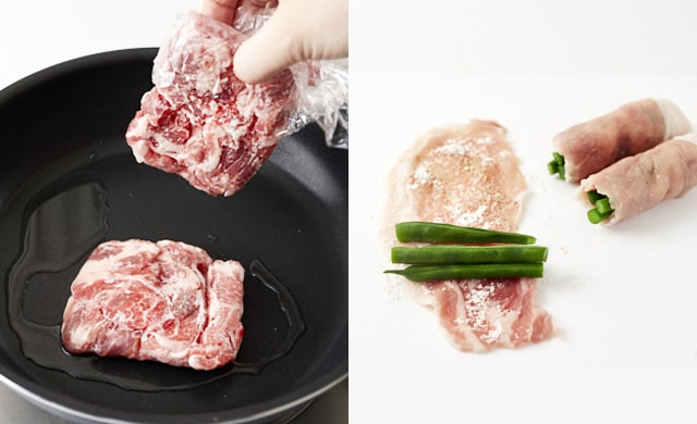 豚肉を調理している写真