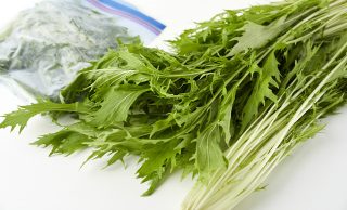 生の水菜と冷凍した水菜を並べた写真