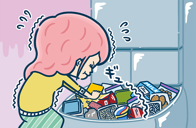 冷凍庫に入り切らないイラスト