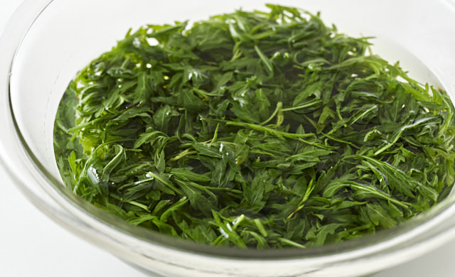 よもぎを水にさらしている写真