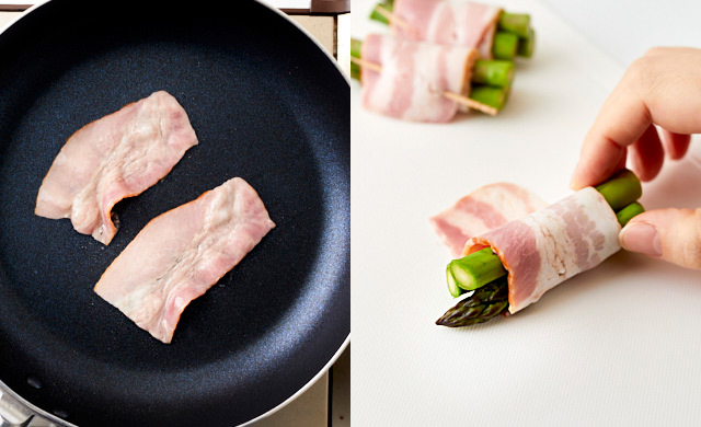 ベーコンを焼いている写真