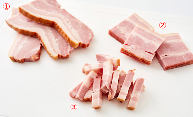 カットしたブロックベーコンの写真