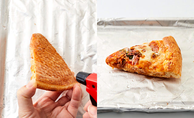 ピザに霧吹きしている写真