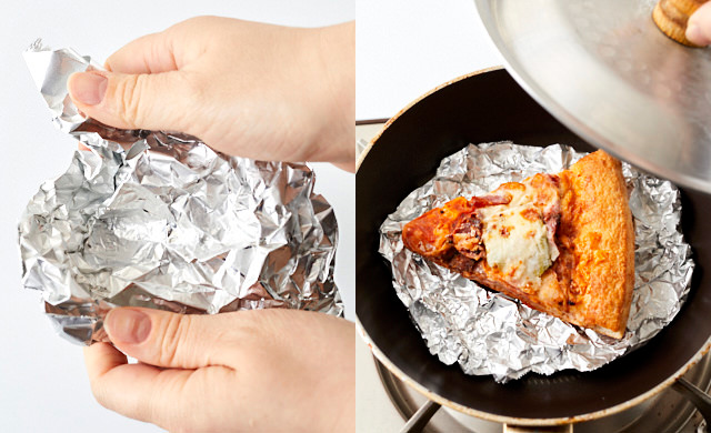 ピザをフライパンで焼いている写真