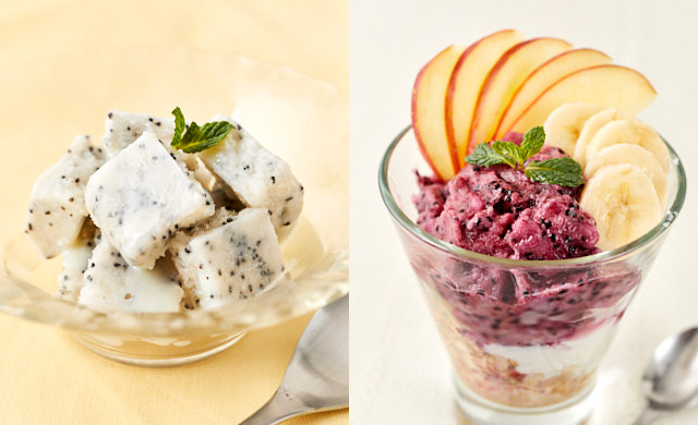 練乳ドラゴンフルーツのシャーベット、ピタヤボウルの写真