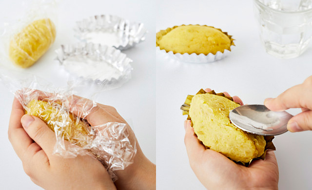 スイートポテトを成形している写真