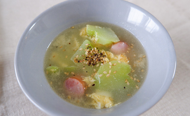 ハヤトウリとウインナーの卵スープ