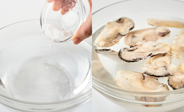 冷凍牡蠣を解凍している写真