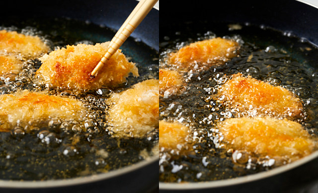 牡蠣フライを揚げている写真