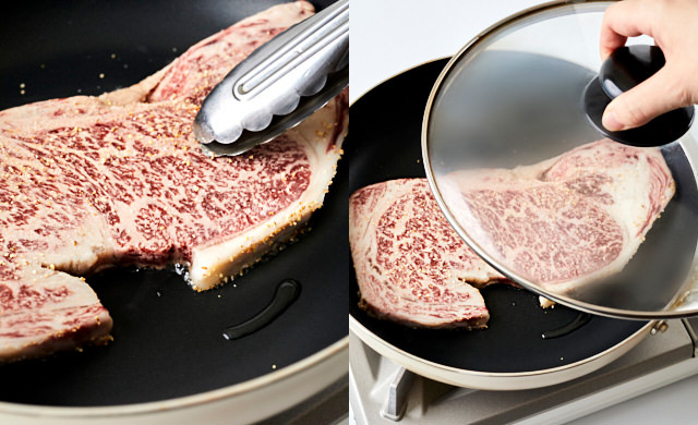 ステーキを焼いている写真