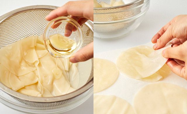 餃子にオリーブオイルをまぶす写真