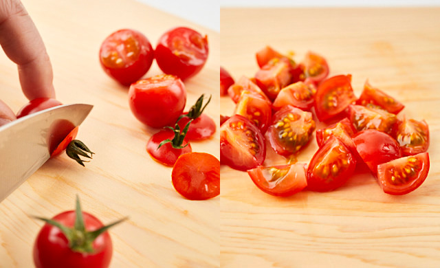 ミニトマトを切っている写真