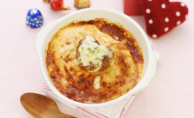 ハートハンバーグのミラノ風ドリア