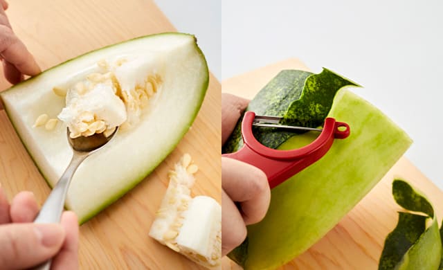 冬瓜のワタを取っている写真