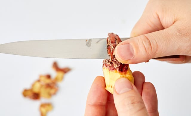 栗の渋皮をむいている写真