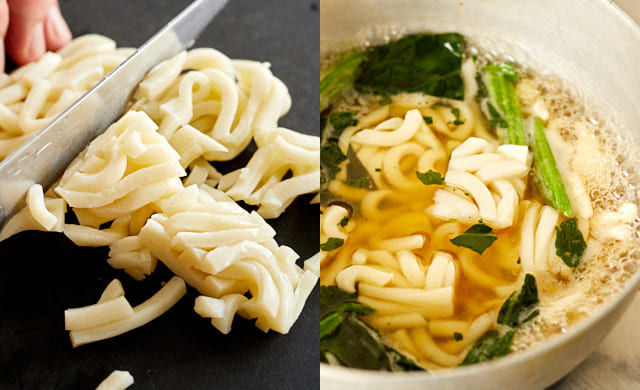 うどんを刻んでいる写真