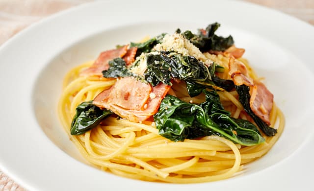 カーボロネロとベーコンのパスタの写真