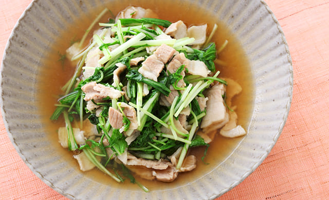 水菜と豚肉の煮びたしの写真